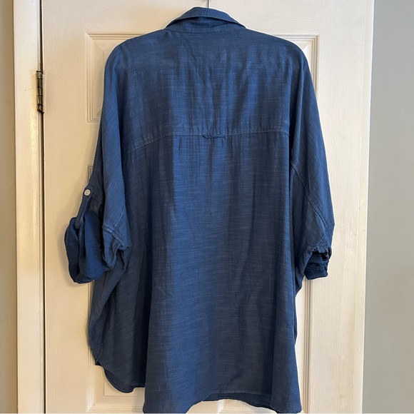 American Eagle Men's Blue Cotton Modal blend long sleeve roll back sleeves XL - Picture 5 of 7